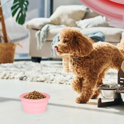 2pcs Collapsible Dog Bowls, Silicone Food & Water Travel Bowl with Lid Portable Expandable Pet Feeding & Drinking Cup/Saucer for Walking, Kennels, and Camping 350ml (Pink) - color: Pink