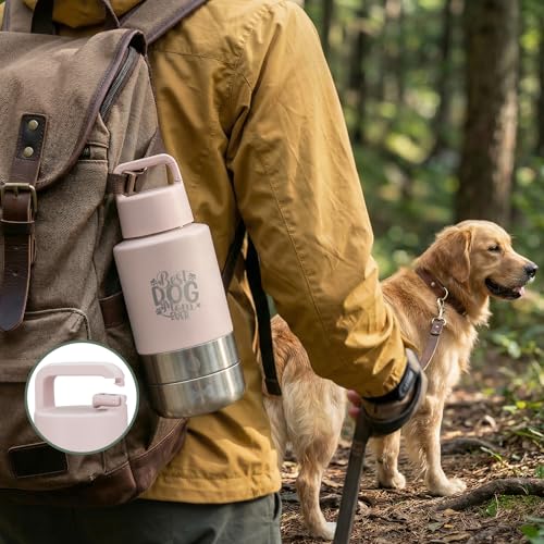32oz Insulated Dog Water Bottle Dispenser, 3-in-1 Stainless Steel Travel Cup with 2 Detachable Food and Water Bowls, Leak Proof Large Pet Gear, Dog Mom Gift for Dog Lovers - color: pink dog mom