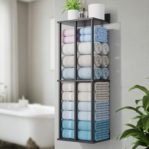 Bathroom Towel Storage, Black Bathroom Towel Holder, Wall Mounted Towels Racks Shelf Towels Organizer for Rolled Towels, 34inch Modern Storage Rack Organizer for RV - color: Modern Black, size: 3-Tier