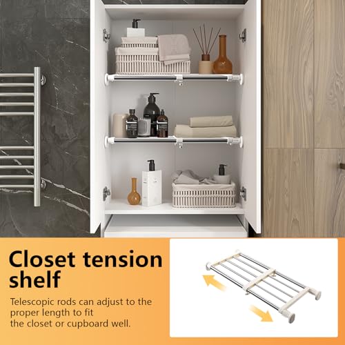 BAOYOUNI Closet Tension Shelf Rod Heavy Duty Wardrobe Organizer Adjustable Storage Shelves Rack DIY Closet Dividers Separators for Kitchen Bathroom Bedroom Garage, 19.69-31.5 Inches - size: (19.69-31.50) IN
