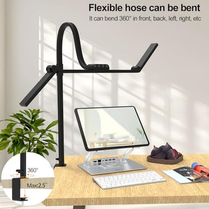 Omorepa 3 Light Bar Gooseneck Architect Desk Lamp with Clamp, 24W Bright Led Tall Overhead Desk Light for Home Office,Eye Care Reading Table Light for Desktop Working,Drafting,Reading