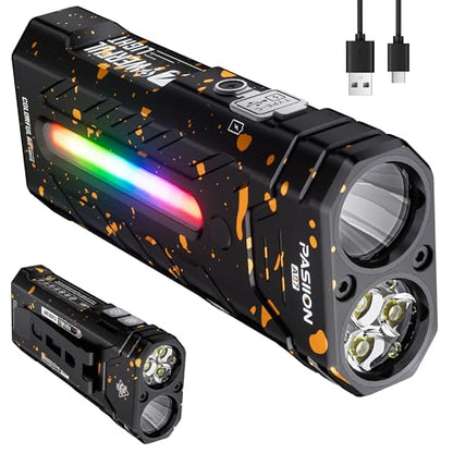 EDC Rechargeable Flashlight 3250 Lumens with RGB Light,55 Modes Multifunctional Flat Flashlight with Floodlight,Spotlight and Magnetic Base,Waterproof USB C Flashlight for Camping,Home,Emergencies - size: camouflage