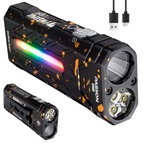 EDC Rechargeable Flashlight 3250 Lumens with RGB Light,55 Modes Multifunctional Flat Flashlight with Floodlight,Spotlight and Magnetic Base,Waterproof USB C Flashlight for Camping,Home,Emergencies - size: camouflage