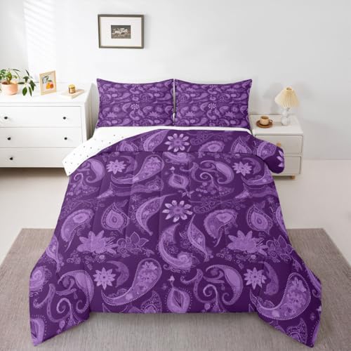 Feelyou Vintage Purple Floral Bedding Set Twin Size, Paisley Floral Comforter Set Boho Floral Comforter for Kids Toddler Paisley Duvet Set Microfiber Bed Set - color: Multi 11, size: Twin