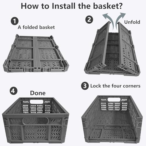 4-Pack Plastic Storage Crates,20L Foldable Baskets,Collapsible Crates, Baskets and Bins for Toys, Home Storage, Office Products, Gifts, Easter Eggs (Grey) - color: Dark Grey-4P
