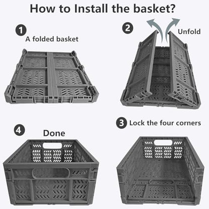 4-Pack Plastic Storage Crates,20L Foldable Baskets,Collapsible Crates, Baskets and Bins for Toys, Home Storage, Office Products, Gifts, Easter Eggs (Grey) - color: Dark Grey-4P