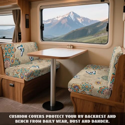 Boho Mandala Butterfly Pattern 2 Pcs RV Dinette Cushion Covers Anti-Slip Camper Cushion Slipcover Pet-Friendly RV Couch Cover Sofa Slipover for Travel Trailer Couch - color: Boho Mandala Butterfly