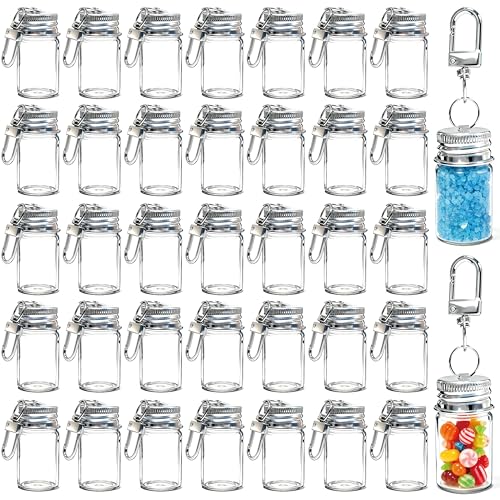 36 Pack 7ml Mini Glass Bottles with Aluminum Lids and Keychains, Tiny Wishing Jars for DIY Crafts, Wedding Favors, Home Decoration & Travel Gifts - size: 7ml-36Pcs