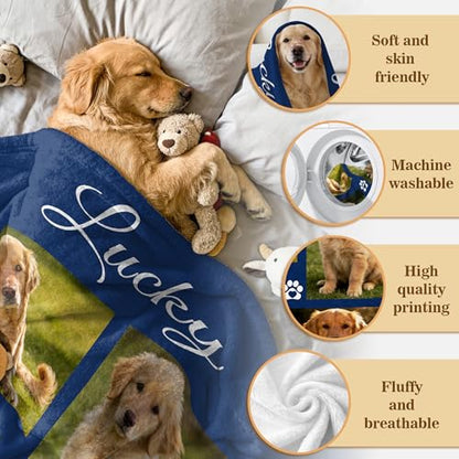 Custom Dog Blanket with Photo, Personalized Pet Memorial Gift, Personalized Pets Pictures Blanket with Name, Pet Lover Pets Memorial Gifts for Dogs, Customized Puppy Bereavement Passing Away Gifts - color: Design15