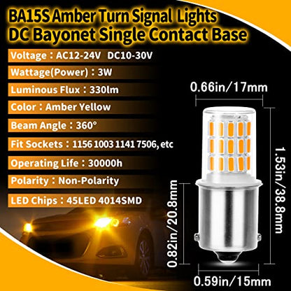 12 Volt 1156 BA15S Amber Yellow 1003 1141 7506 LED Bulbs, DC Bayonet Single Contact Base,AC10-24V DC10-30 volt LED Replacement for Car Truck Motorcycle RV Blinker Turn Signal Lights,Amber Yellow,4Pack - color: 1156 Amber