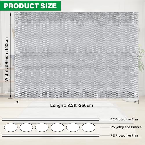 winemana Window Insulation Roll, 59IN x 8FT Reflective Heat Shield Bubble Film, Double-Sided Aluminum Foil Insulation, Weatherproof Garage Door Cover for Windows, RV, Basement, Winter & Summer - size: 59 in x 8.2 ft