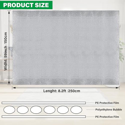 winemana Window Insulation Roll, 59IN x 8FT Reflective Heat Shield Bubble Film, Double-Sided Aluminum Foil Insulation, Weatherproof Garage Door Cover for Windows, RV, Basement, Winter & Summer - size: 59 in x 8.2 ft