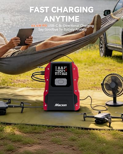 5000A Jump Starter with Air Compressor - Portable 12V Jump Box Battery Pack for 9.0L Gas/8.0L Diesel Engines, Car Jumper Starter Portable with 150PSI Tire Inflator, LED Screen, Fold-Up LED Flashlight