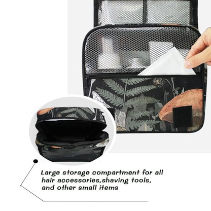 Mushroom Moon Phase Fern Hanging Toiletry Makeup Bag Travel Organizers Toiletries Cosmetics Bag for Women - color: Mushroom Moon Phase Fern