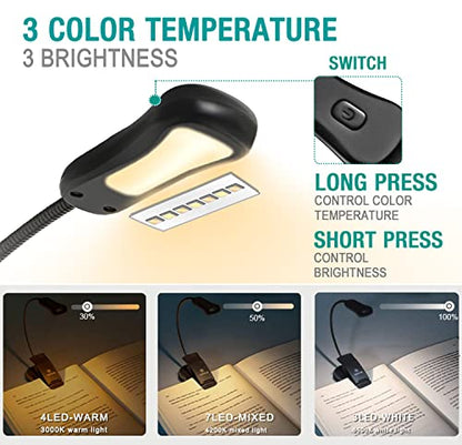 Vekkia/LuminoLite Rechargeable Book Light, Reading Lights for Books in Bed, 3 Colortemperature × 3 Brightness, Up to 70 Hours Lighting, Great for Readers, Travel (Black) - color: Black