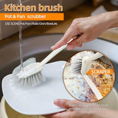 5-Pack Heavy Duty Scrub Brushes Set with Wooden Handles, Multi-Surface Scrubber for Kitchen, Bathroom, Tile & Grout, Includes Spherical, Triangle, Square & Dish Brush for Stubborn Stains