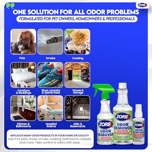 ZORBX Unscented Odor Eliminator Bundle: 32 Oz + 16 Oz + 2 Oz – Hospital-Grade Odor Remover for Pet & Human Urine, Smoke & Strong Household Odors – Carpet, Upholstery, Mattress, Bathroom & Car - size: 16.67 Fl Oz (Pack of 3)