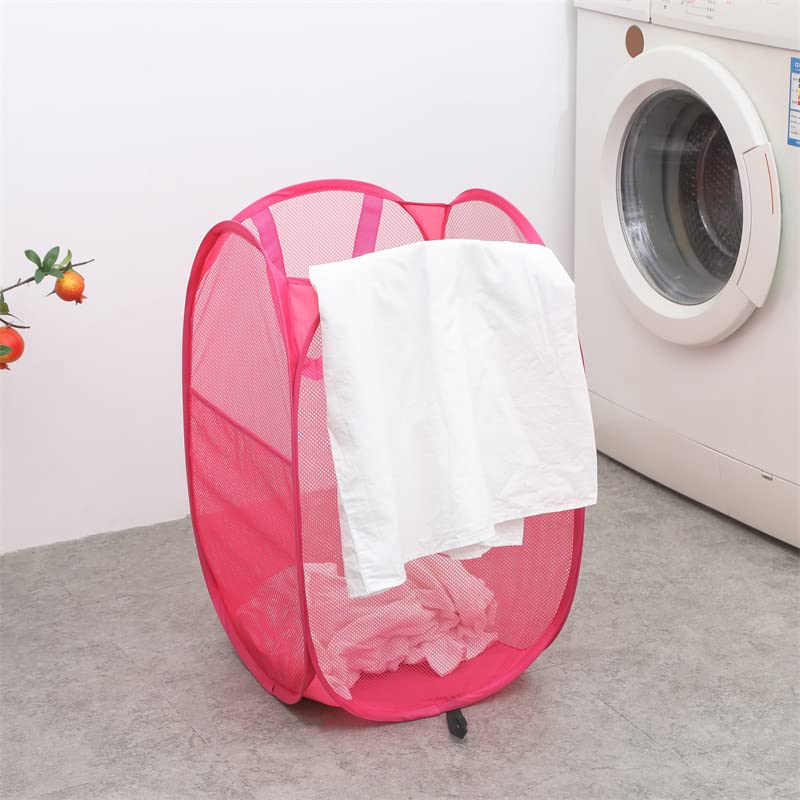 4Pcs Pop Up Laundry Hamper – Large 70L Collapsible Mesh Basket for Home, College Dorm & Apartment, Foldable Lightweight Hamper with Handles & Side Pocket (3 Black + 1 Pink) - color: 3 Black with 1 Pink