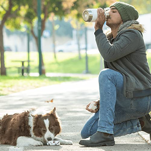 asobu Buddy Bottle, a Stainless Steel Insulated Water Bottle with Removable Dog Water Bowl and Dog Food and Treat Storage plate (White, 37 oz Water Bottle with 2 Bowls) - color: White