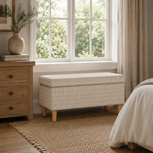 HomePop Malmo 36" Storage Bench - Tan Geometric Pattern - color: Tan Geometric Pattern