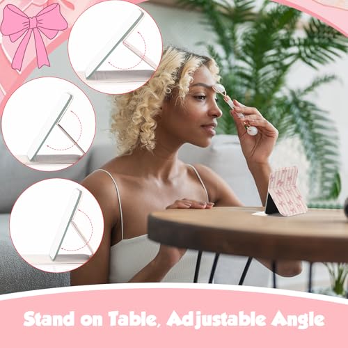 Geelin 12 Pcs Compact Mirror Bulk Mini Pocket Mirrors for Women Travel Folding Mirror Portable Hand Mirrors for Graduation Party Gift Camping Office Home(Pink Bow) - style: Pink Bow
