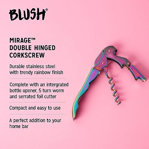 Blush Mirage Iridescent Double Hinged Corkscrew Wine Opener with Built-in Beer Bottle Opener, Stainless Steel Wine Key with Foil Cutter, Home Bar Gifts for Women, Bridesmaid Gifts, Kitchen and Travel - style: Waiter Corkscrew