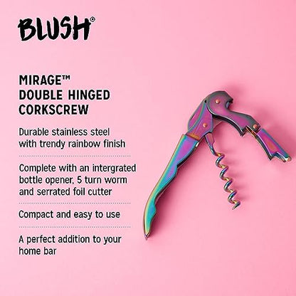 Blush Mirage Iridescent Double Hinged Corkscrew Wine Opener with Built-in Beer Bottle Opener, Stainless Steel Wine Key with Foil Cutter, Home Bar Gifts for Women, Bridesmaid Gifts, Kitchen and Travel - style: Waiter Corkscrew