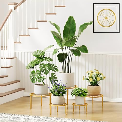 5 Pack Metal Plant Stand Home Flower Stand Shelf for Multiple Display Pot Holder Rack for Indoor Outdoor Round Short Plant Stand - color: S-Gold