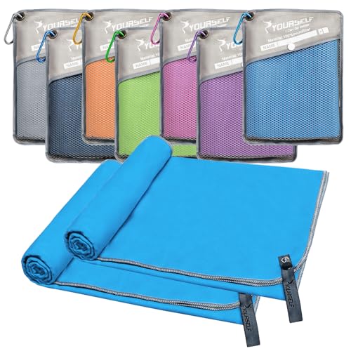 Quick Dry Towel 2 Pack, Camping Towels Super Absorbent, Fast Drying Microfiber Travel Towel, Quick Dry Ultra Soft Compact Gym Towel for Swimming Beach Hiking Yoga Travel Sports Backpack (S:32"x16") - color: Blue, size: S:32"x16"*2