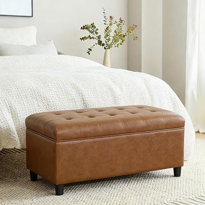 Joveco Rectangular Lift Top Storage Ottoman Bench, Faux Leather Storage Bench for Living Room Entryway Bedroom, Ochre Yellow - color: Ochre Yellow