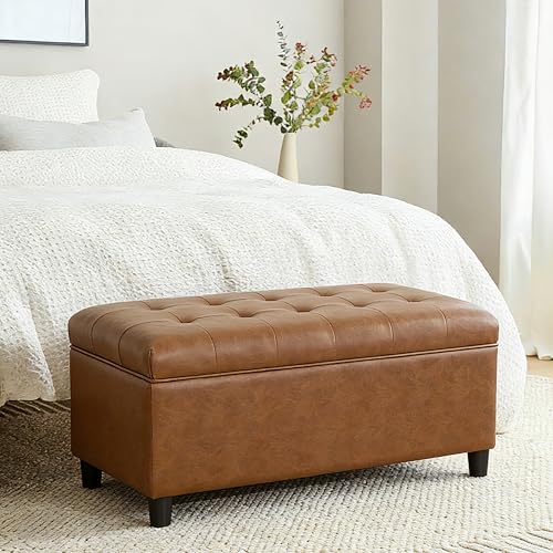 Joveco Rectangular Lift Top Storage Ottoman Bench, Faux Leather Storage Bench for Living Room Entryway Bedroom, Ochre Yellow - color: Ochre Yellow