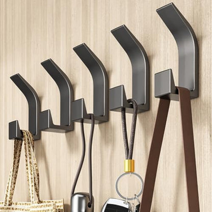 5PCS Dual-Hook Adhesive Wall Hooks – No-Drill Organizer for Coats, Towels & Home Use - White