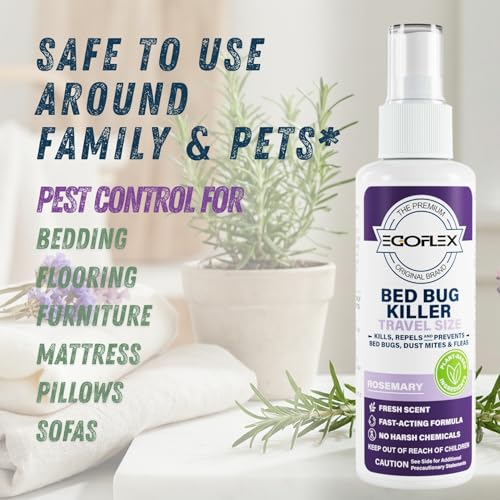 3-Pack Bed Bug Killer Spray - Travel Size TSA Approved - Repels Bed Bugs, Dust Mites, Lice & Fleas with Natural Essential Oils - Travel Essentials for Women - 3 Fl Oz
