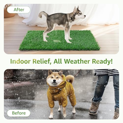 LOOBANI Dog Grass Pee Pads, 2 Pack Artificial Grass Pads for Potty Tray, Fake Grass for Dogs to Pee On, Outdoor Indoor Pee Grass for Dog Potty (18*23 inch) - size: 18*23 inch