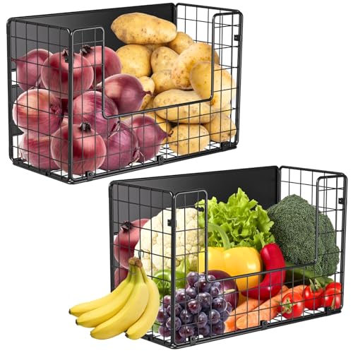 2 Set Magnetic Shelf for Fridge , Fruit Potato & Onion Storage Bins, Pantry Organizers & Storage, Large Container Magnetic Basket for Refrigerator, Kitchen Counter, Cabinet, Magnetic Fridge Organizer - color: Black, size: 2