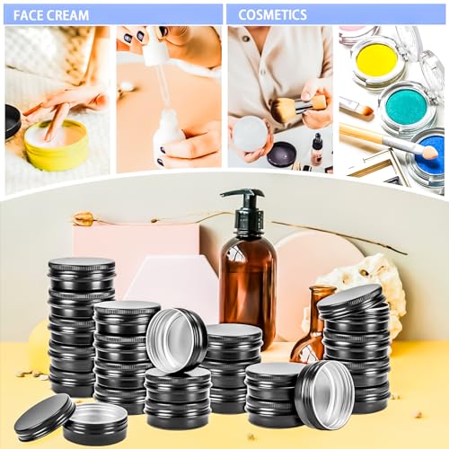 16Pack 2oz Tin Jars, 60ml Metal Tin cans, 2Ounce Aluminum tin can jar Containers with Screw Lid for Lotion Bars, Balms, Spices, Salve, Beard Balm, Toiletries, Creams, Samples, Makeup Cosmetic - color: Black
