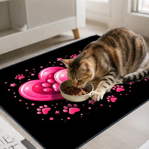 Nuxovilar Pet Dog Supplies Food Mat Pink Heart-Paw Polyester (23.62×17.71 inches) Bowl Water Spill Pad Feeding Gear for Home, Feeding Spot, Pet Nook - color: TT17788