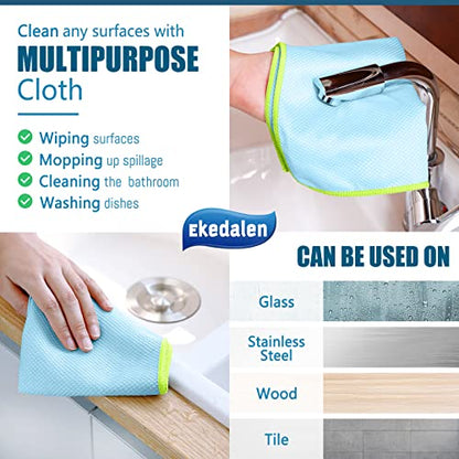 Microfiber Cleaning Cloth Lint Free Glass Cleaner Window Polishing Streak Free Miracle Easy Clean Rag Reusable for Mirror Kitchen Dish Auto Detailing,Pack of 8, 12'' x 16'', Blue and Grey - color: Blue and Grey, 12 X 16 Inch