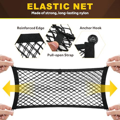BUMBEE 2 Pcs Universal Elastic Mesh Netting Mesh Cargo Net, Envelope Netting, Elastic Pocket Pouch Bungee Organizer for Car Seat Back RV Wall Trunk, Hooks & Screws Included (23.6'' x 9.8'') - size: 23.6'' x 9.8''