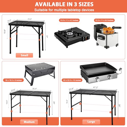 GREGIN Camping Table with Mesh Desktop, Lightweight & Portable Small Folding Grill Table, Height Adjustable Metal Outdoor Table for Camp, Cooking, BBQ, RV, Picnic-2 FT Black - size: S: 23.62"L x 15.75"W x 10.6"H/22"H