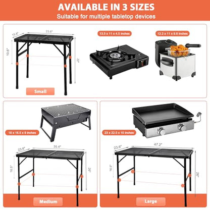 GREGIN Camping Table with Mesh Desktop, Lightweight & Portable Folding Grill Table, Height Adjustable Metal Outdoor Table for Camp, Cooking, BBQ, RV, Picnic-4 FT Black - size: L: 47.24"L x 23.62"W x 16.5"H/26"H