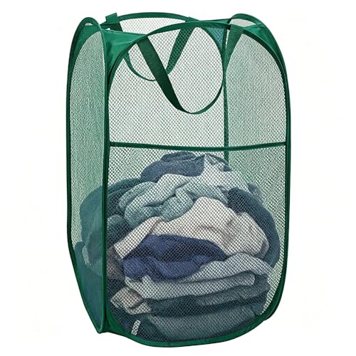 Larpur Pop Up Laundry Hamper Collapsible Laundry Basket, Portable Mesh Clothes Hamper, Dark Green - color: Dark Green