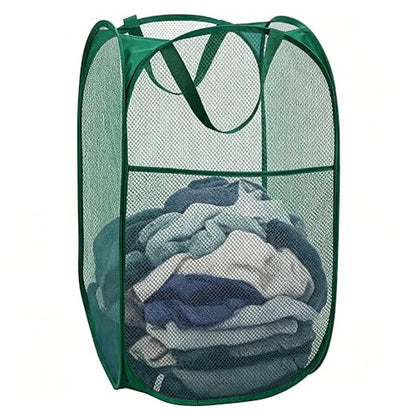 Larpur Pop Up Laundry Hamper Collapsible Laundry Basket, Portable Mesh Clothes Hamper, Dark Green - color: Dark Green