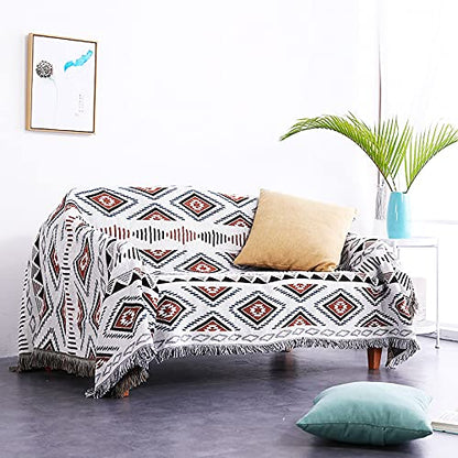 Luxlovery Bohemian Sofa Throw Blankets Ethnic Woven Boho Geometric White and Khaki Throw Blanket for Couch Aztec Bed Throws Oversized Chair Sofa Cover with Tassels(35"x59") - color: Mocha, size: 35"x59",90x150cm