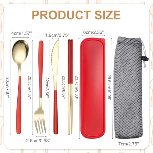 uxcell Travel Utensils with Case, Stainless Steel Portable Silverware, Red/Gold - color: Red/Gold