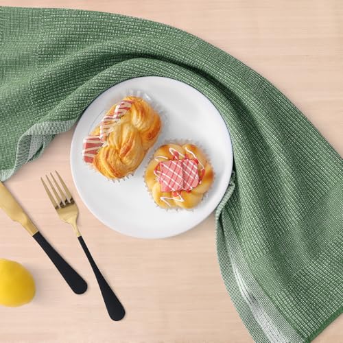 Homaxy Premium Kitchen Towels(18”x 28”, 3 Pack), Large Cotton Kitchen Hand Towels, Flat and Terry Dish Towels, 380 GSM Highly Absorbent Tea Towel Set with Hanging Loop, Grass Green - color: Grass Green, style: 3-pack