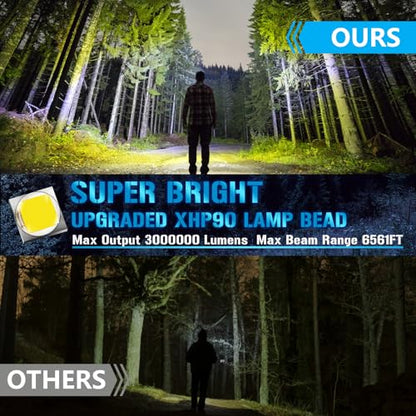 Spotlight 3000000 Lumens, 9 Modes Rechargeable Led Spotlight Flashlight with 350° Rotate Head, Super Bright Spot Lights Outdoor Handheld, IPX6 Waterproof Solar Flashlight As Seen on TV, XX-Large