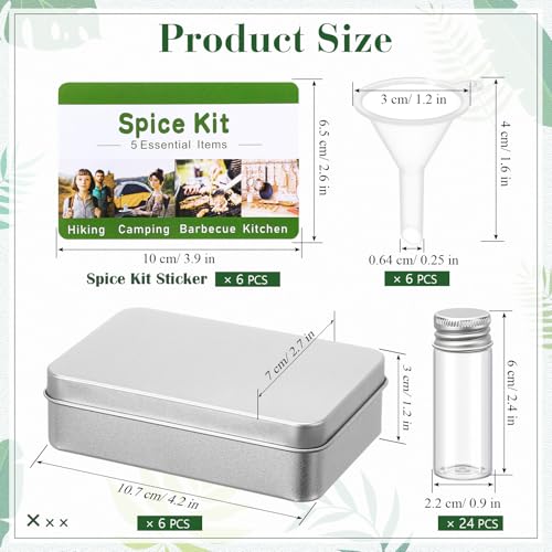 Reallnaive 6 Sets Mini Travel Spice Kit Camping Spice Seasoning Kit with 4 Jar Camping Container Portable Mini Metal Condiment Bottle Labels Sticker Funnel for Travel Kitchen Outdoor Picnic BBQ