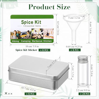 Reallnaive 6 Sets Mini Travel Spice Kit Camping Spice Seasoning Kit with 4 Jar Camping Container Portable Mini Metal Condiment Bottle Labels Sticker Funnel for Travel Kitchen Outdoor Picnic BBQ