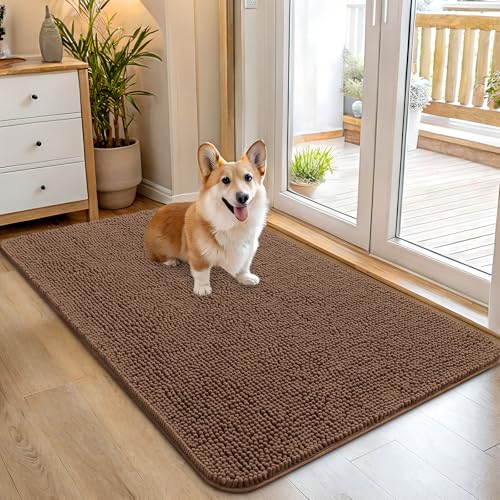 OLANLY Dog Door Mat for Muddy Paws 45x27, Absorbs Moisture and Dirt, Absorbent Non-Slip Washable Doormat, Quick Dry Chenille Mud Mat for Dogs, Entry Indoor Entryway Carpet for Inside Floor, Mocha - color: Mocha, size: 45" X 27"